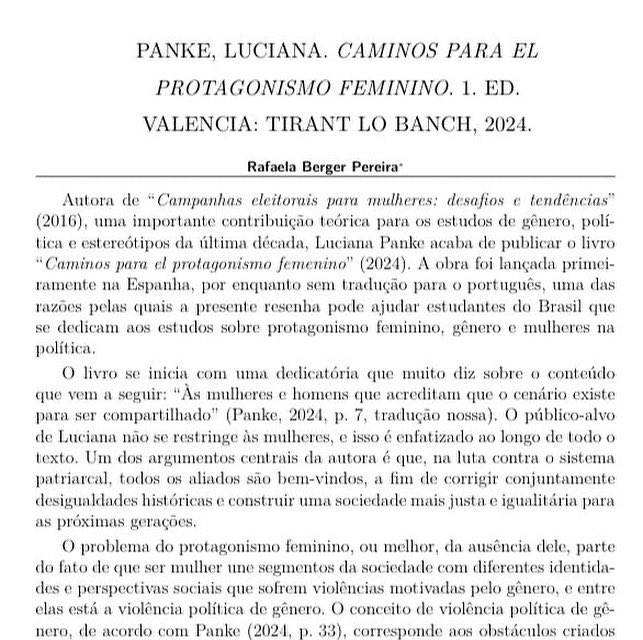 A mestranda Rafaela Berger, pesquisadora do PONTE, assina resenha da nova publicação de Luciana Panke, “Caminos para el protagonismo feminino”na revista Conexão Política 👏👏

➕