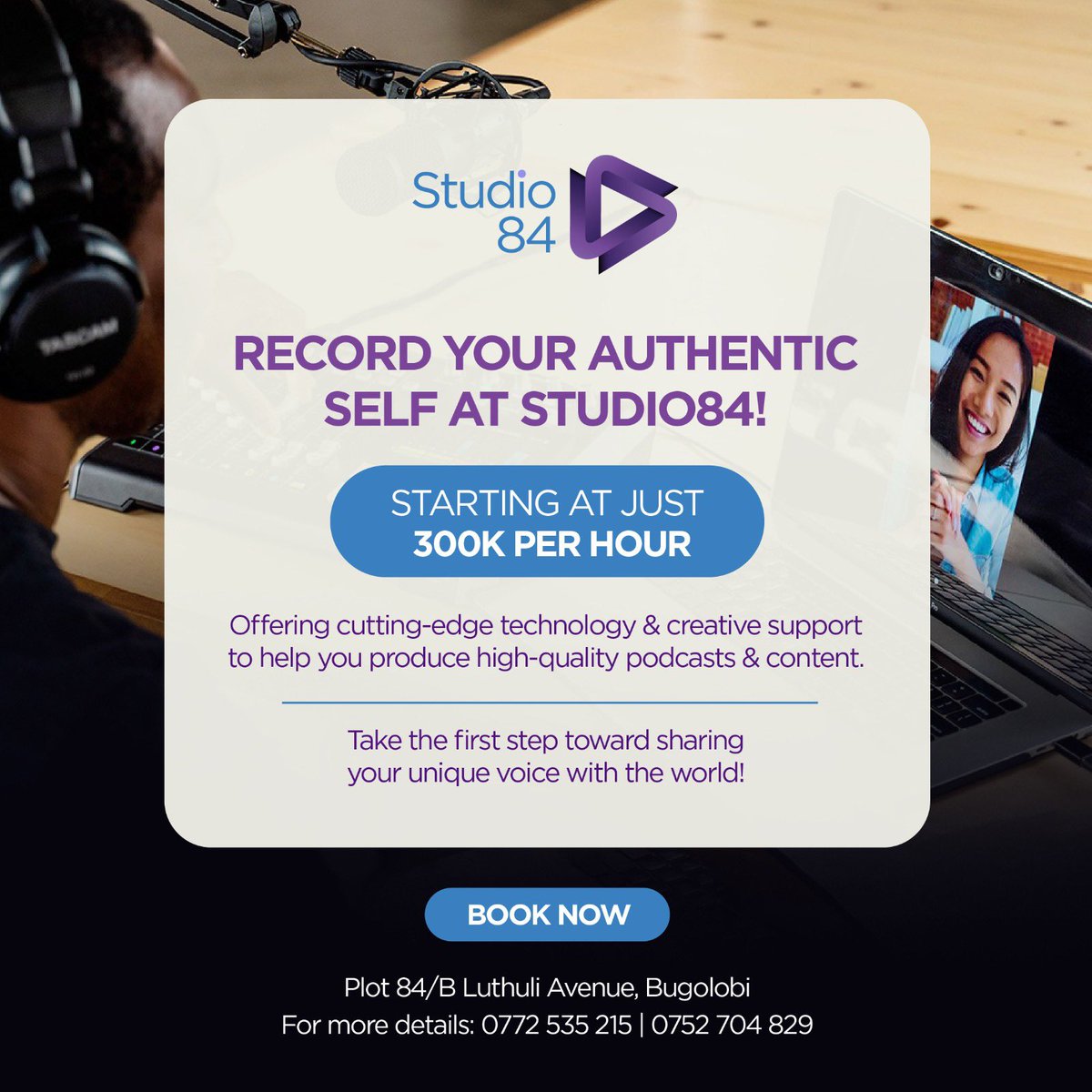 Studio84Ug's tweet photo. 🌟 Transform your ideas into reality at #Studio84! 🎙️

Professional audio &amp; video recording from 300k/hr. Record podcasts, vlogcasts, interviews, tutorials &amp; more! Appear on platforms with style &amp; confidence. 🎯

📞 0772 535 215 | 0752 704 829

#CreateWithStyle #Ugandapodcasters https://t.co/wLkLwCBzeO
