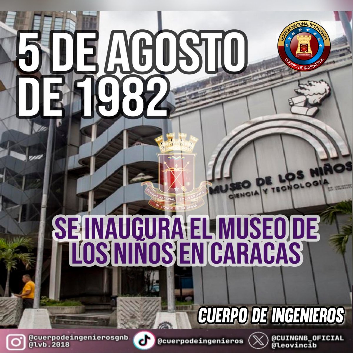 #5Ago🏛️de 1982 se inaugura el Museo de los Niños, ubicado en Caracas, Venezuela. Fundado por Alicia Pietri de Caldera. Un ambiente ideado para que los niños «aprendan jugando» con los principios de la ciencia, tecnología, arte y valores fundamentales de la sociedad
<a href="/ElioEstrada18/">MG. Elio Estrada Paredes</a>