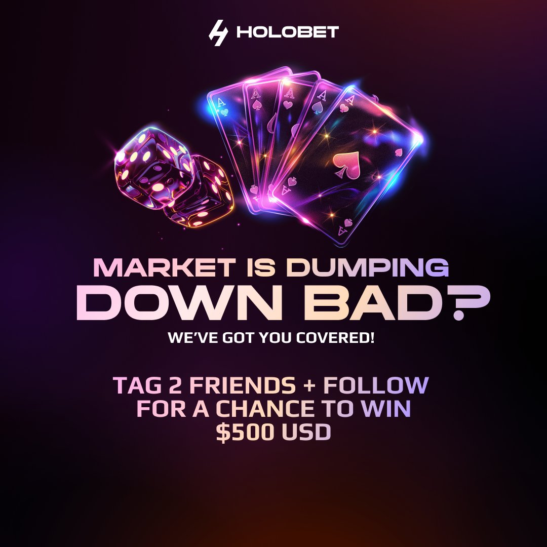 Everything is tumbling but HoloBet still giving! 💸

Tag 2 friends + Follow HoloBet for a chance to win part of the $500 giveaway. 🤝

5 Lucky winners each to win $100.
Winners selected on 11 Aug 2PM UTC. 

Best of luck!