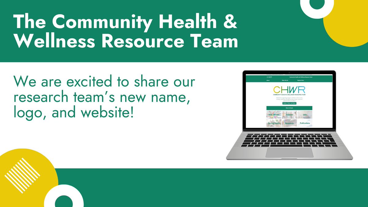 We are excited to share our research team's new name, logo, and website! We are proud to call ourselves the Community Health &amp; Wellness Resource Team. Learn more about this transition and explore our new website! tinyurl.com/ymse44c4