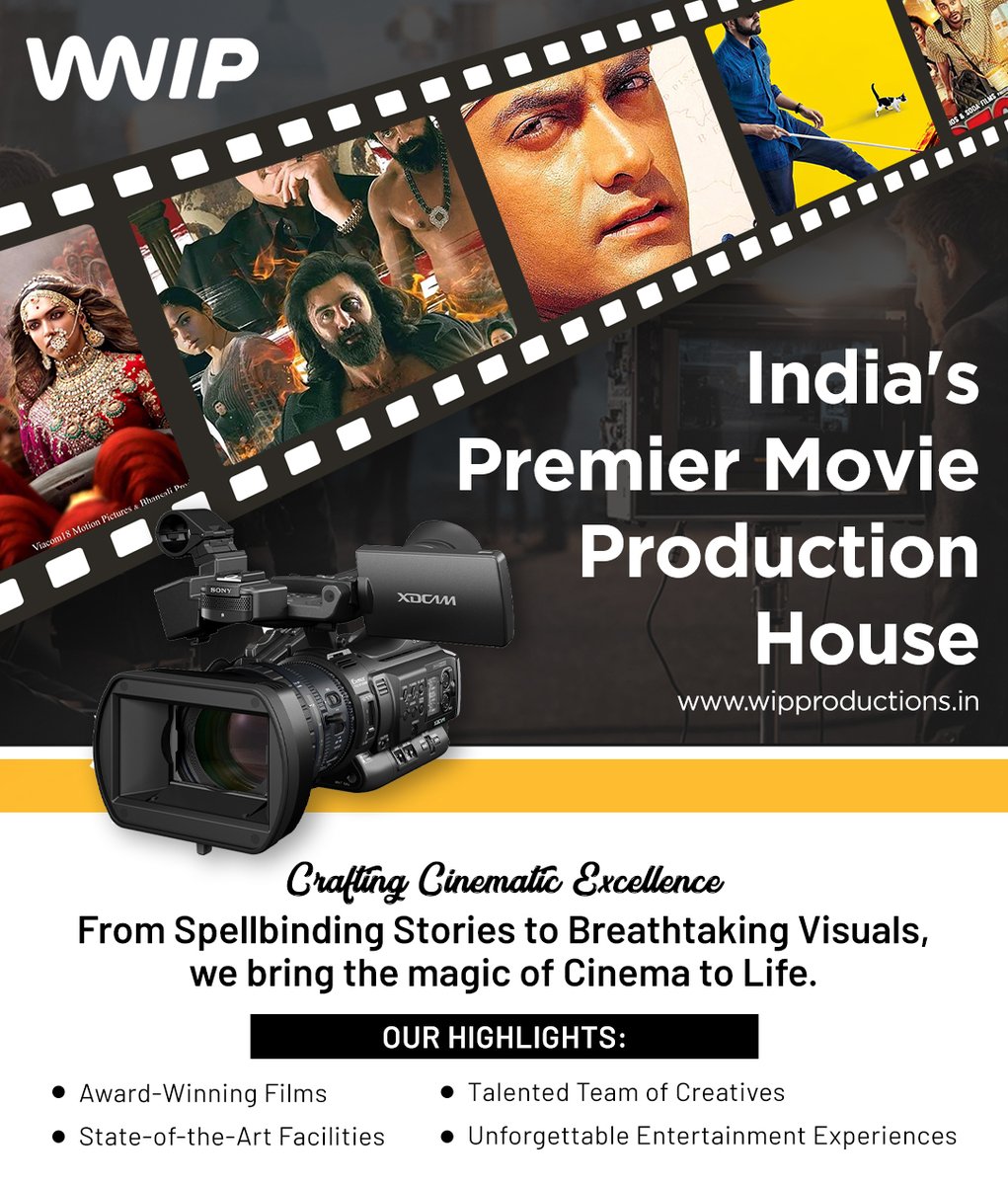 WipProductions's tweet photo. Work In Progress Production is a leading Movie Production House In India that offers all kinds of film fixing services and production work. 

Email Us - info@wipproductions.in
Website - https://t.co/FOV1WmO1RQ

#FilmProduction #TVCreatives #BrandedContent #MusicVideoMagic #WIPP https://t.co/0gyYeGvORi