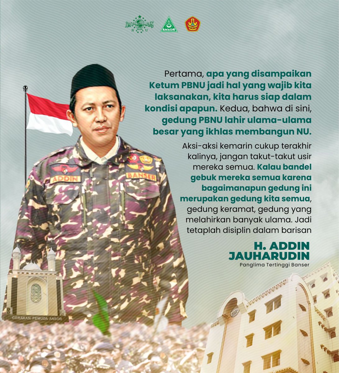 Kita adalah ototnya Nahdlatul Ulama. Ansor Banser penjaga marwahnya. Satu komando, tegak lurus dengan PBNU!!