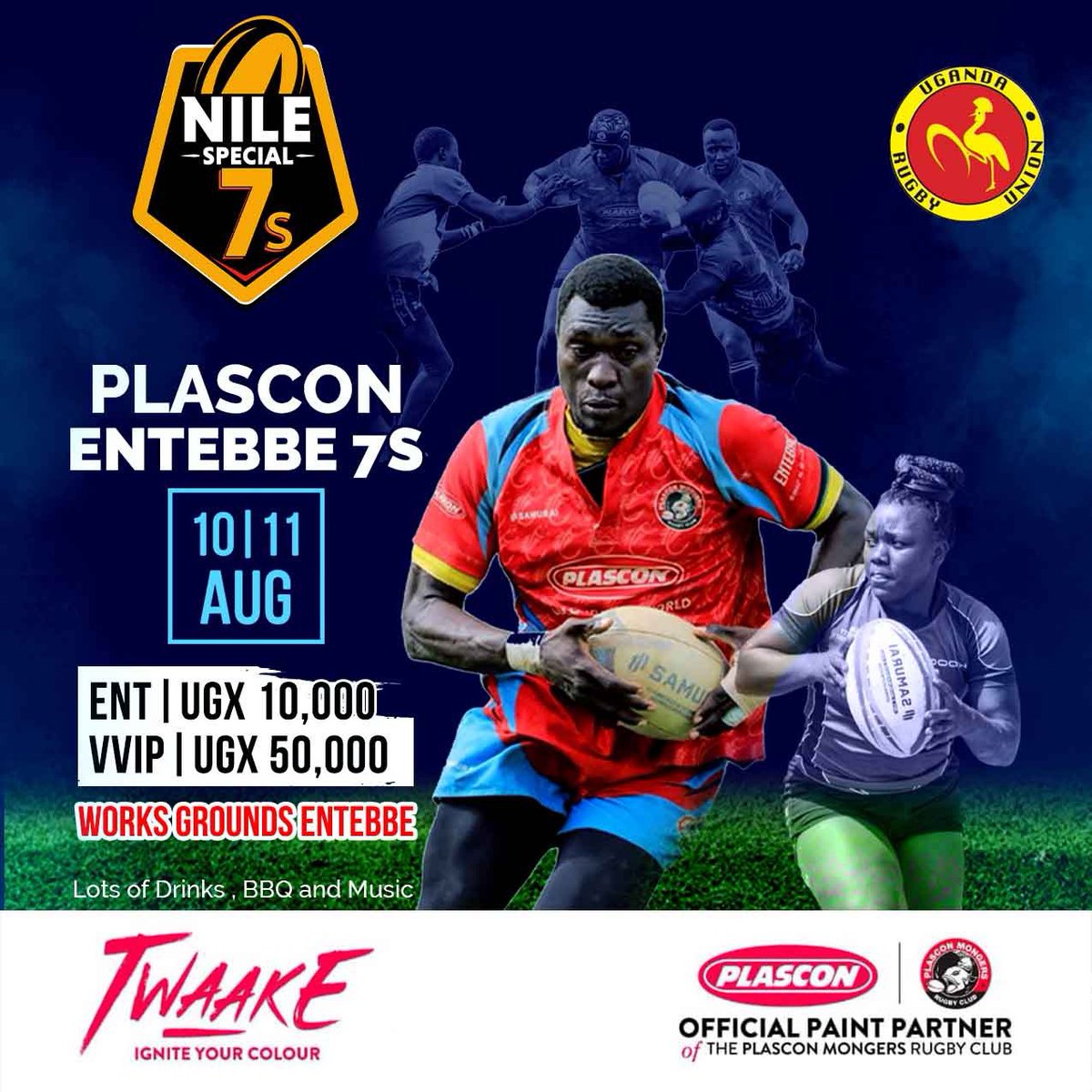 Mongersrugby's tweet photo. Entebbe Mongers Invites you to The Plascon Entebbe 7s this weekend on 10th and 11th August 2024 at Works Sports Grounds next to Central Market in Entebbe.

⏰: 8:00AM
Fee: UGX 10,000
VIP: 50,000

NOTE: the fee is for 2 days access

#Mboocha 
#ThePlasconEntebbe7s https://t.co/vs0NXXHbQj