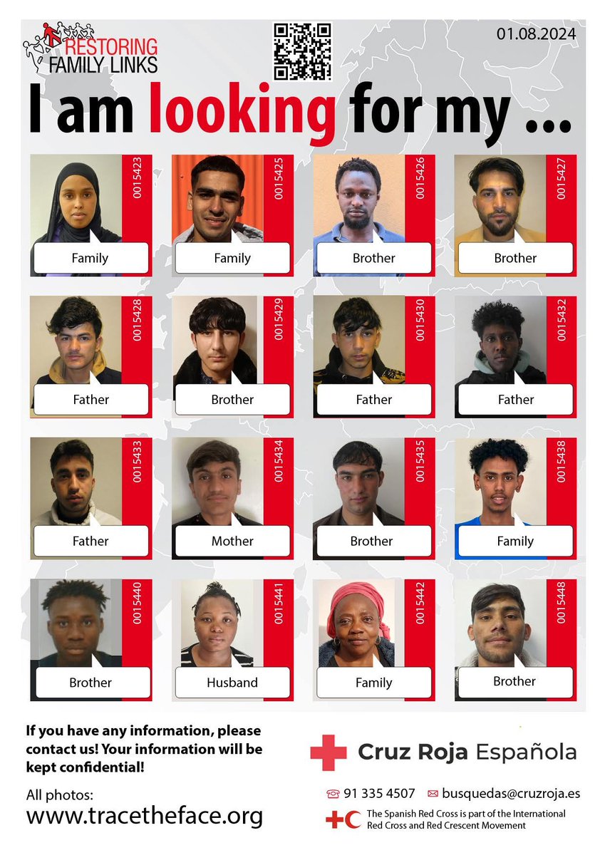 #Agosto  

¡Comparte esta imagen para que podamos llegar a algún familiar que les esté buscando!  ❤️     

Si estás en España, y ves a algún familiar en esta imagen, o estás buscando tú a algún familiar, contáctanos:  busquedas@cruzroja.es     

📷familylinks.icrc.org/es/ttf-europa