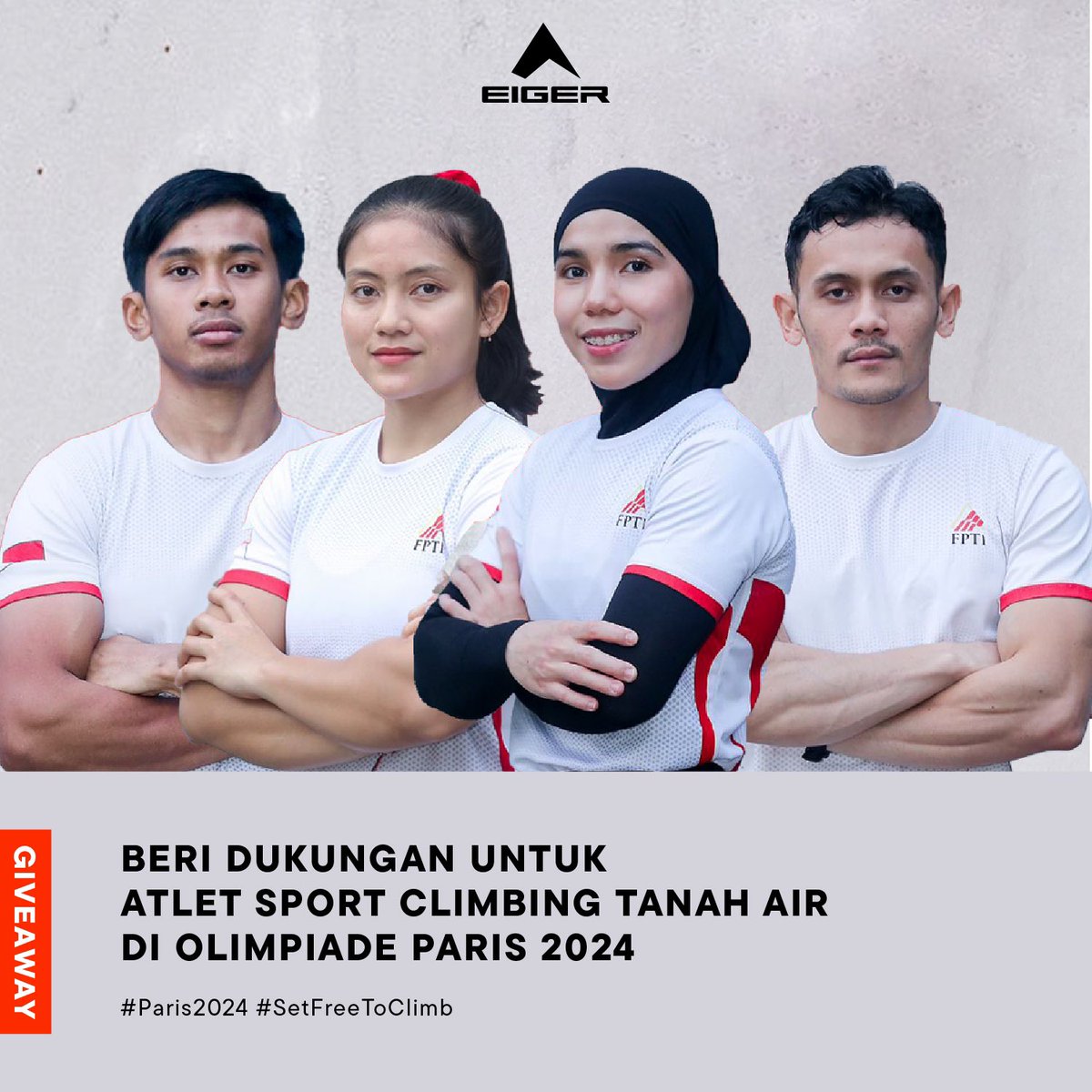 Dukung atlet Sport Climbing Merah Putih di #Paris2024!🇮🇩🇮🇩🔥

Caranya:
1. Follow <a href="/eigeradventure/">EIGER</a>
2. Gunakan hashtag #SetFreeToClimb #Paris2024
3. Mention 2 teman kamu
4. Pastikan akunmu tidak di dalam mode privat
5. Like tweet ini

Periode 5-6 Agustus 2024