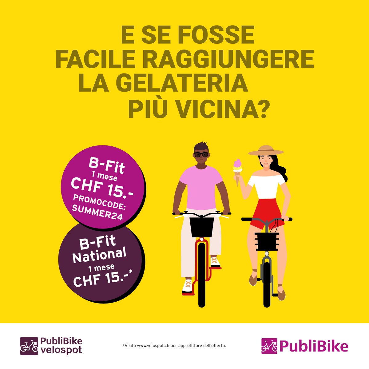 PubliBike's tweet image. Goditi l&apos;estate su due ruote! 🌞🚴‍♂️ Scopri le nostre fantastiche offerte estive disponibili dal 1° al 31 agosto 2024. Non perderti questa occasione! 

Visita publibike.ch per saperne di più. #PubliBike #Velospot