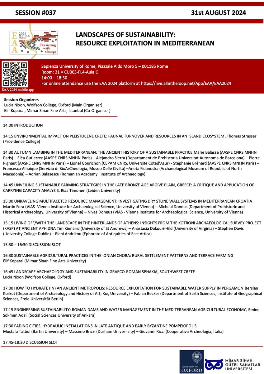 We are happy to announce the Final Programme and the details for our session with <a href="/LuciaNixon/">Lucia Nixon</a> 
 LANDSCAPES OF SUSTAINABILITY: RESOURCE EXPLOITATION IN MEDITERRANEAN