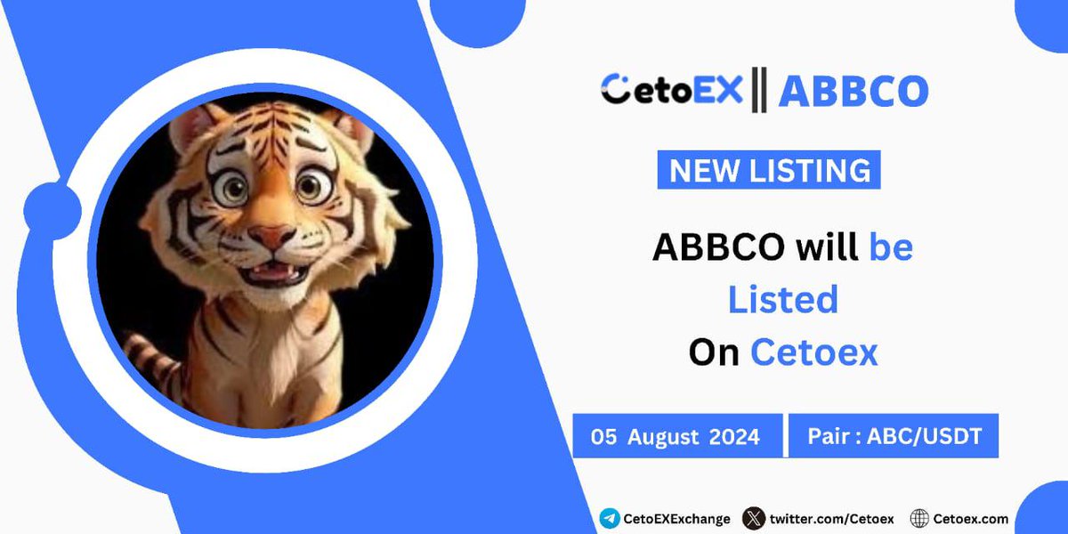 Cetoex's tweet image. 📢 New Listing Alert 🚨

@ABBCOTokenABC ( ABC) Will Be Listing on #CetoEX!

💎Pair: ABC/USDT
💎Deposit: 15:00 on August 5, 2024 (UTC)
💎Trading: 15:00 on August 5, 2024 (UTC)

#ABC #cetoex #newlisting