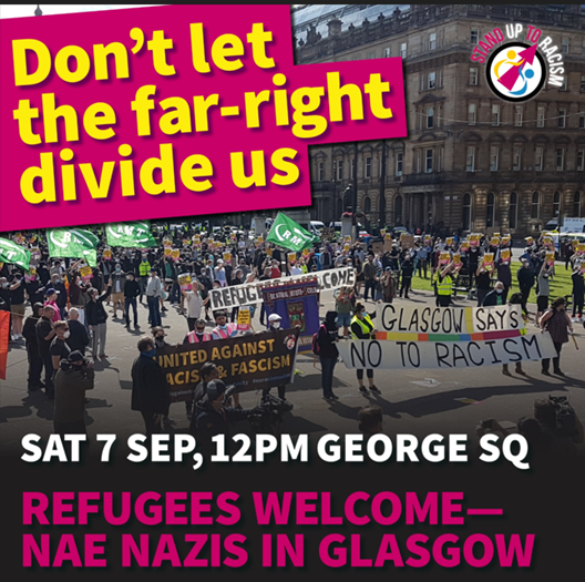 Scottish Refugee Council 🧡 (@scotrefcouncil) on Twitter photo On 7th September, join <a href="/SUTRScotland/">Stand Up to Racism - Scotland</a> to remind the far-right that Scotland says NO to racism, fascism, terror and violence, and REFUGEES ARE WELCOME HERE. On 7th September, join <a href="/SUTRScotland/">Stand Up to Racism - Scotland</a> to remind the far-right that Scotland says NO to racism, fascism, terror and violence, and REFUGEES ARE WELCOME HERE.