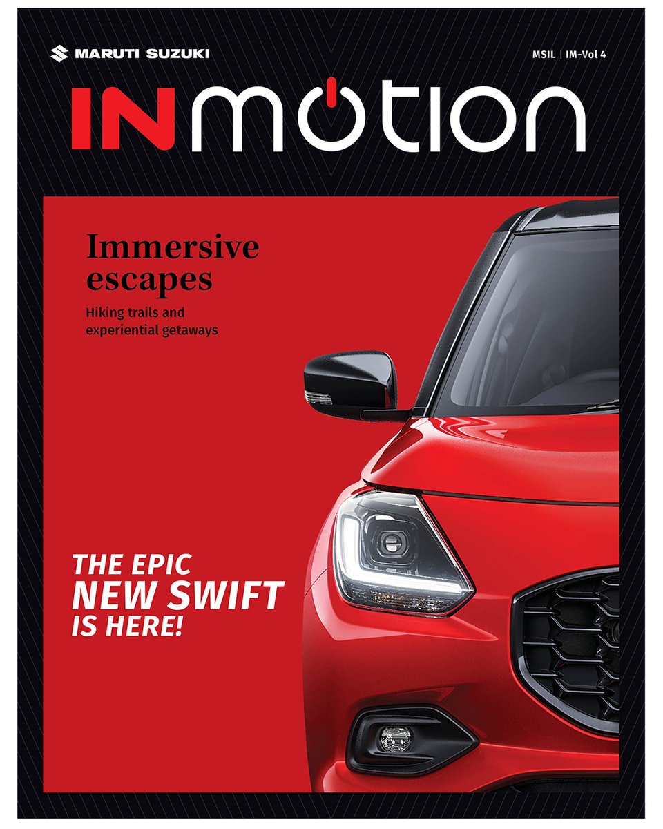 MaxposureLtd's tweet photo. Discover new adventures on new roads with #MarutiSuzuki In Motion magazine. Conquer the world with the Epic New Swift, the innovative 4th-gen premium sporty hatchback!
@Maruti_Corp  Time to go #Swifting
#MarutiSuzuki #InMotion https://t.co/W2OdZyBrkz