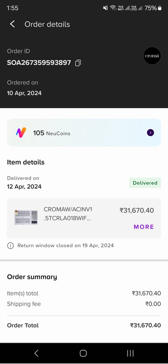 ankudhiman's tweet image. I purchased a @cromaretail window AC on April 10, 2023. In just 4 months, the AC started acting up. 😤 When the supervisor came to check it out, they said the parts of the AC had been changed. 🤦‍♂️ #cromaretailfail #ACproblems #disappointedconsumer