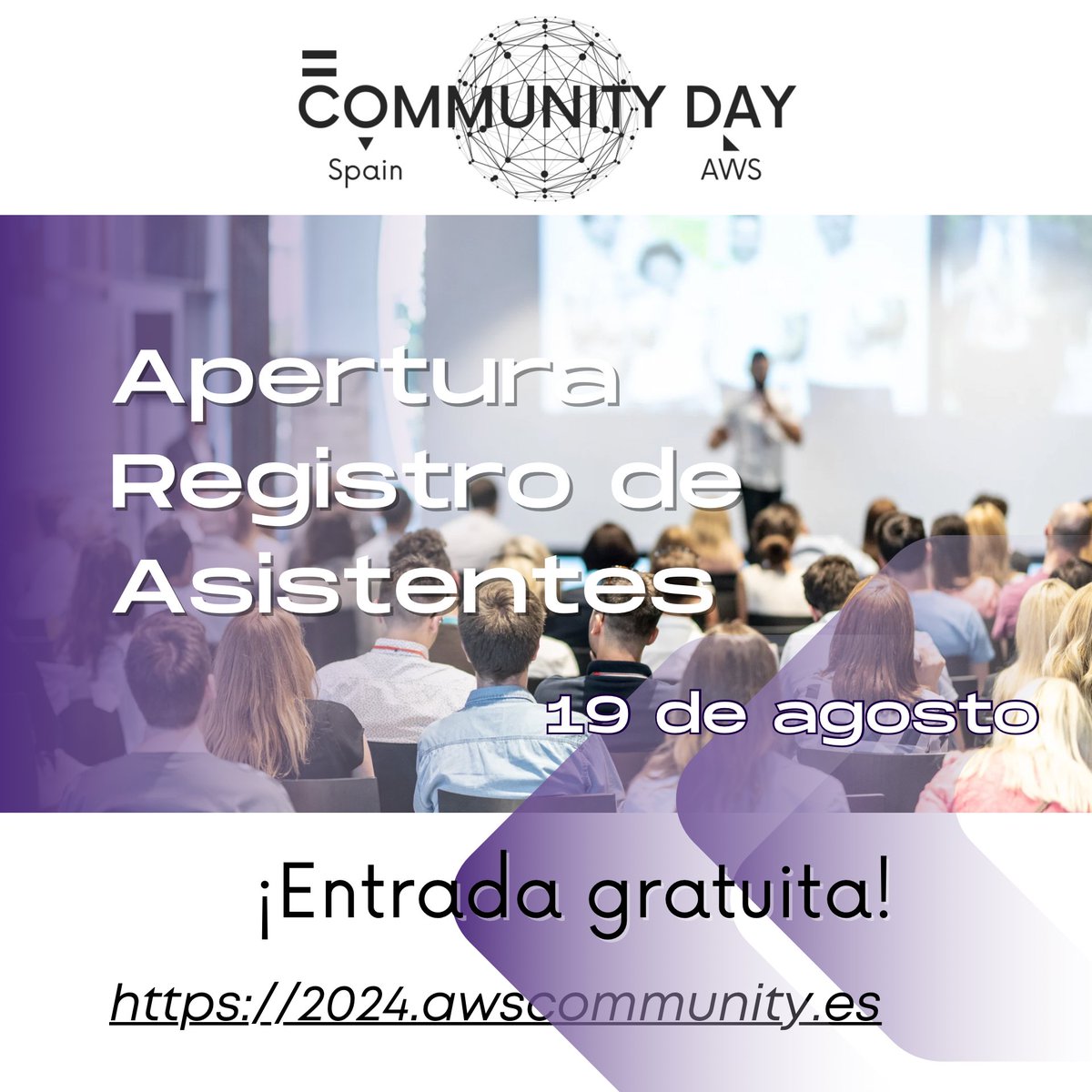 awscommspain's tweet photo. ¡Atención! 🚀🌟

Estamos emocionados de anunciar que el registro para

#AWSCommunityDay2024 abre el 19 de agosto 🎉. ¡No te lo pierdas! Asistencia gratuita y muchas sorpresas te esperan 🤩.

Próximamente disponible en https://t.co/kBAQlmrYPb

¡Nos vemos allí! 👋👩‍💻👨‍💻 https://t.co/Vi2sRaduCM