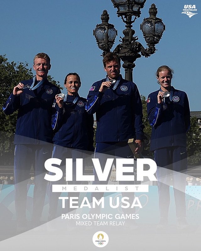 Red, white and sparkly ✨ 

Make that 2️⃣ Olympic silver medals for the U.S. Triathlon Mixed Relay Team! 🇺🇸