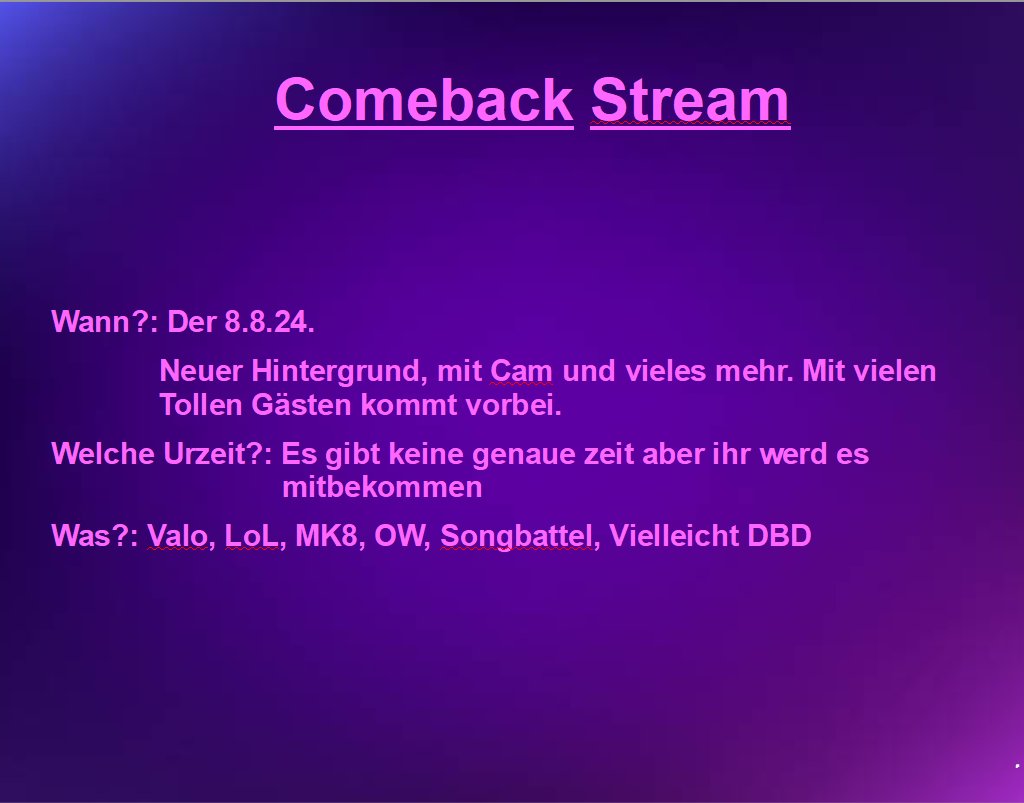 So da bin ich wieder es gibt ein Genaues datum und zwar ab den 8.8. bin ich wieder da. 

Ich freu mich mega euch alle wieder zu lesen und zuhören, habe euch mega vermisst und bin mega happy.