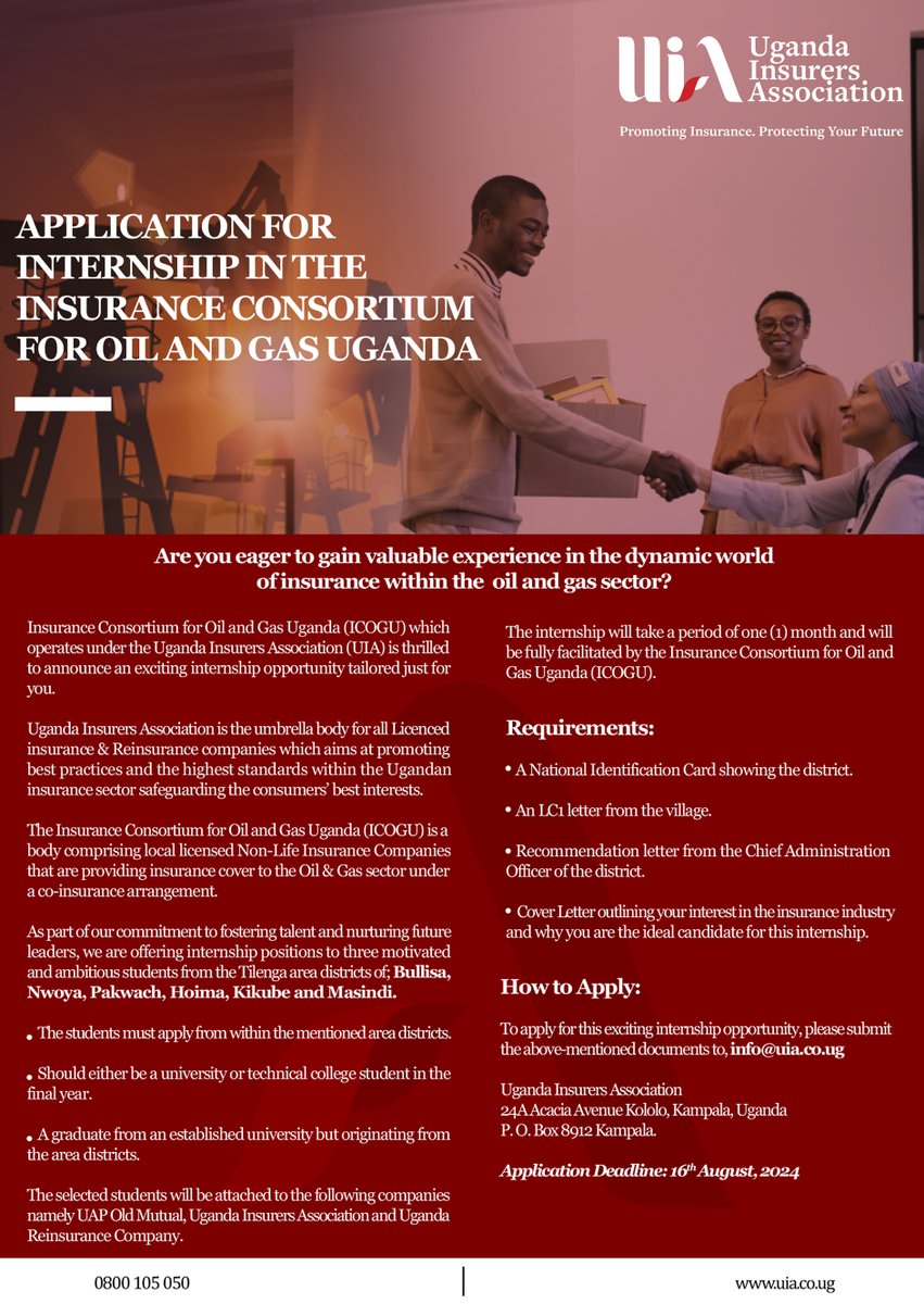 UNOC_UG's tweet image. #InternshipAlert

Are you interested in insurance for the oil and gas sub-sector?

Here is a great opportunity.