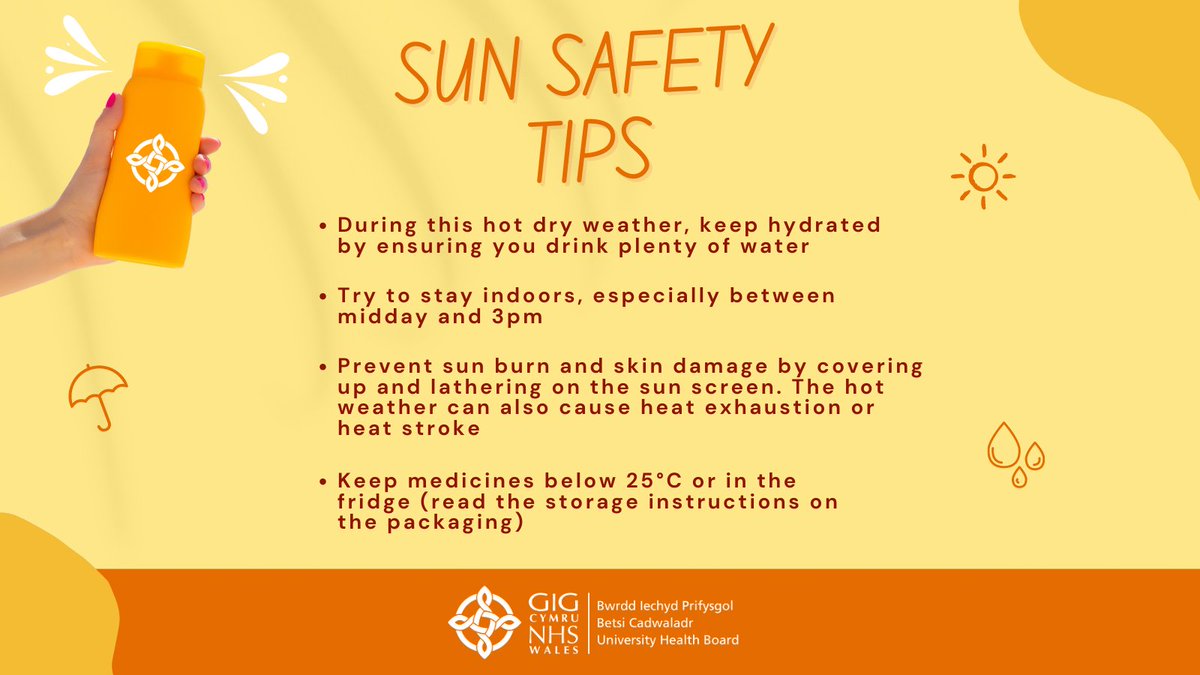 Please take care of yourself, your family and friends when spending time outside in the sun ☀️

Further information about sun safety can be found on our website 🔗 bcuhb.nhs.wales/health-advice/…