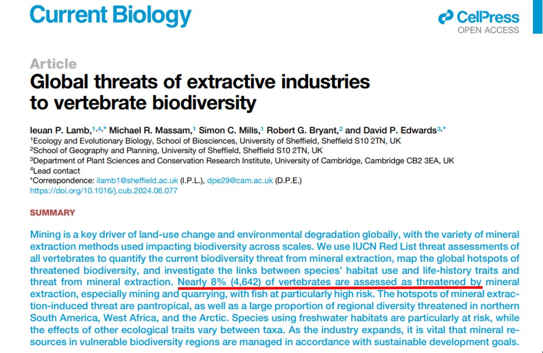 Wereldwijde biodiversiteit studie trekt aan alarmbel : 4642 diersoorten zijn in gevaar vanwege alarmerend snel gestegen mijnbouw en het ontginnen van giftige zware metalen nodig voor de groene energie transitie