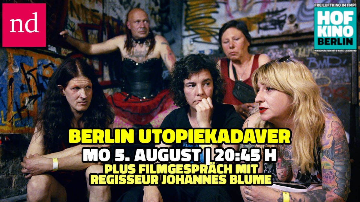 Heute ab 20.45 Uhr open air im Innenhof des <a href="/FMP1_Berlin/">FMP1</a>: BERLIN UTOPIEKADAVER. Doors: 20 Uhr. Tickets an der Abendkasse oder vorab online via hofkino.berlin @Filmgalerie451 <a href="/ndaktuell/">nd.Aktuell</a> <a href="/kiezapp/">Kiezapp F-Hain</a>