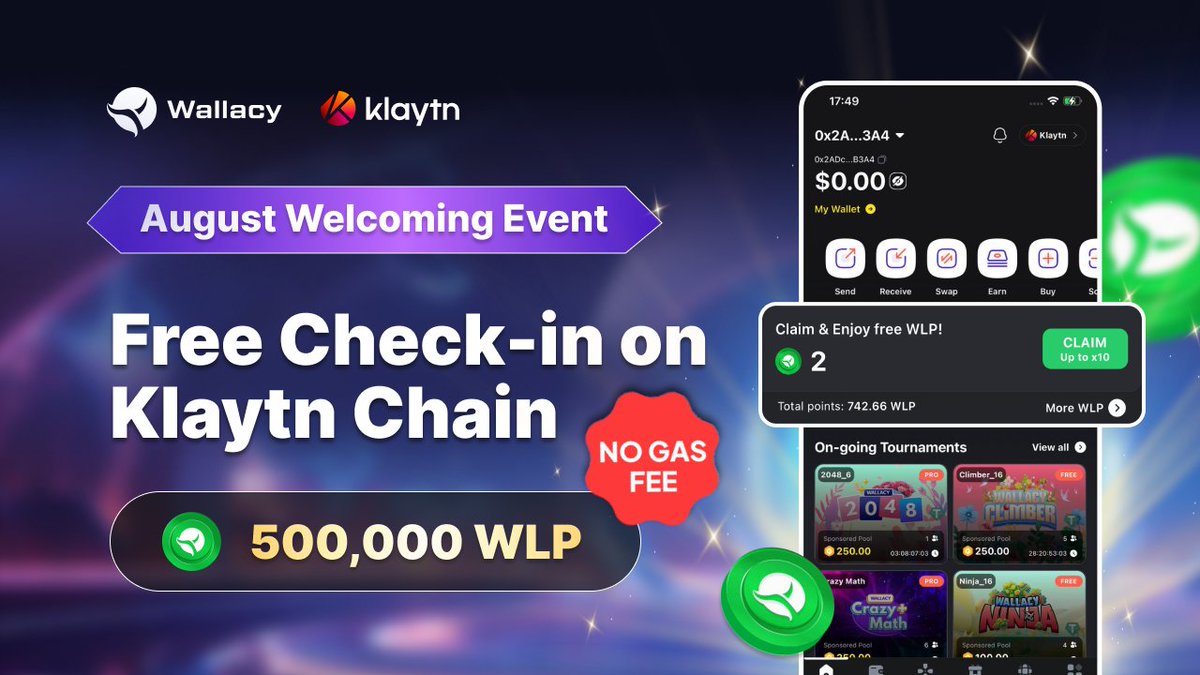 Join the Hunt for 500,000 WLP by Free Klaytn Check-ins!

Let's kick off this August with an exciting Check-in event on the #Klaytn chain! You can participate without paying any gas fees for every onchain check-in transaction.

Join now to win valuable WLP or you will regret it