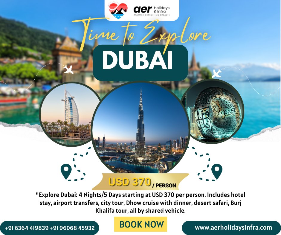 aerholidays's tweet photo. 🌟 Dubai 4N/5D Package 🌟

Starting @ USD 370/person:

🛏️ 4 Nights Stay
🚖 Transfers
🌆 City Tour
🚤 Dhow Cruise
🏜️ Desert Safari
🗼 Burj Khalifa Tour
🔗 Book Now: https://t.co/KlpyaEuWuB
#DubaiAdventure #TravelDeals #ExploreDubai https://t.co/jZrxf9LzEI