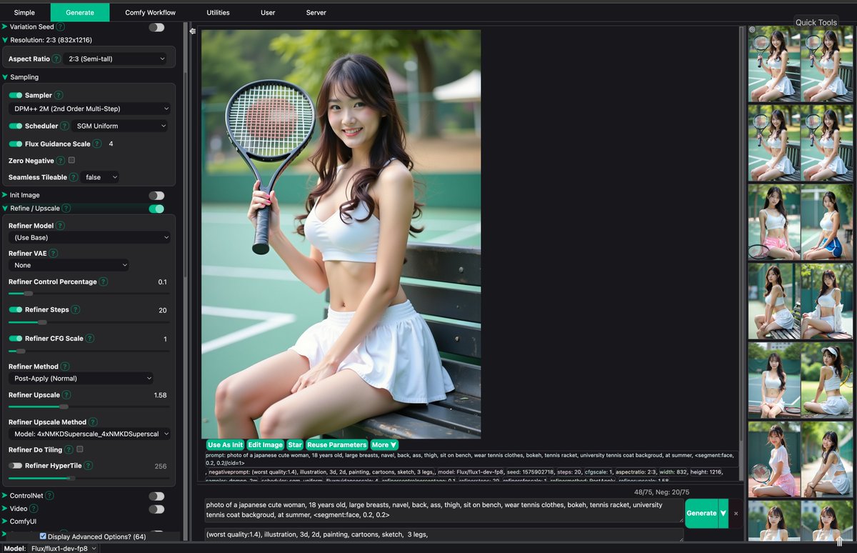 PhotogenicWeekE's tweet image. #FLUX 1-dev-fp8で夏っぽいの出たので。各パラメータは #SwarmUI のパネル参照。&amp;lt; VAE入りのfp8のみ対応
#AI美女 #AIグラビア #夏