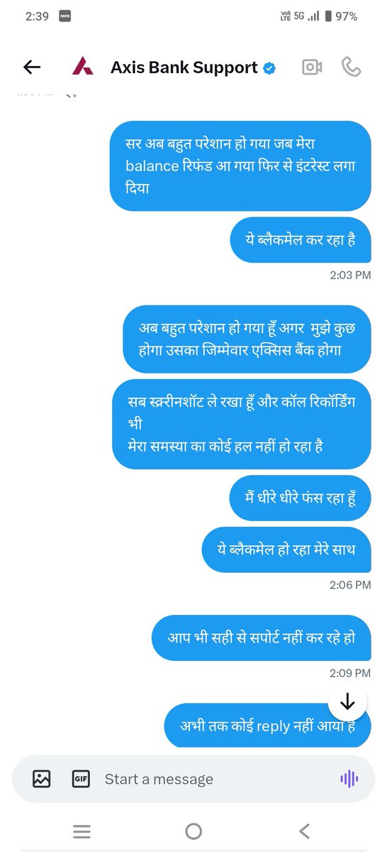 JavedAl72457932's tweet photo. @AxisBankSupport @AxisBank 
4 दिन से ज्यादा हो गया लेकिन अभी तक प्रॉब्लम solve नहीं किया है 
15बार से ज्यादा कस्टमर केयर बात किया हूँ लेकिन कुछ भी सुनवाई नहीं हो रहा है 
ये महाघटिया सर्विस है 
और कस्टमर को परेशान करना है 
ये स्क्र्रीनशॉट है देख लीजिये https://t.co/2RyteK784w