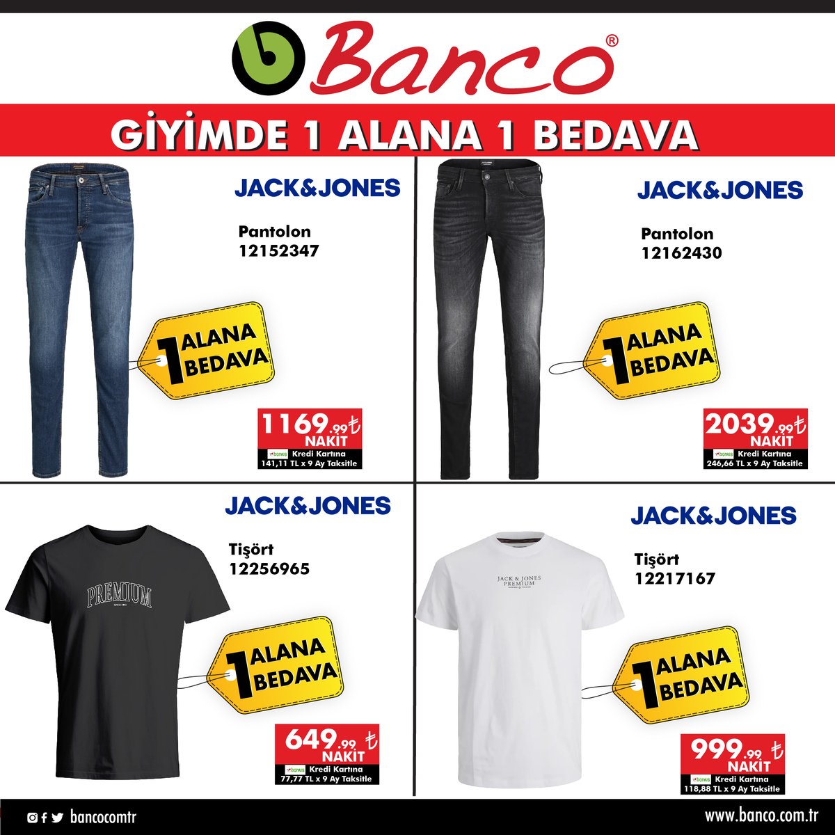 Bancocomtr's tweet photo. Giyimde Şok Fırsat!📢

Yeni Sezon Jack &amp; Jones, JJXX, Only, Only &amp; Sons ürünlerindeki 1 Alana 1 Bedava fırsatını kaçırma, tarzını oluşturan yeni parçalarla gardırobunu yenile.✨

#banco #giyim #1alana1bedava #jjxx #jackandjones  #pantolon #tişört #elbise #şort # https://t.co/YMauslc4u3