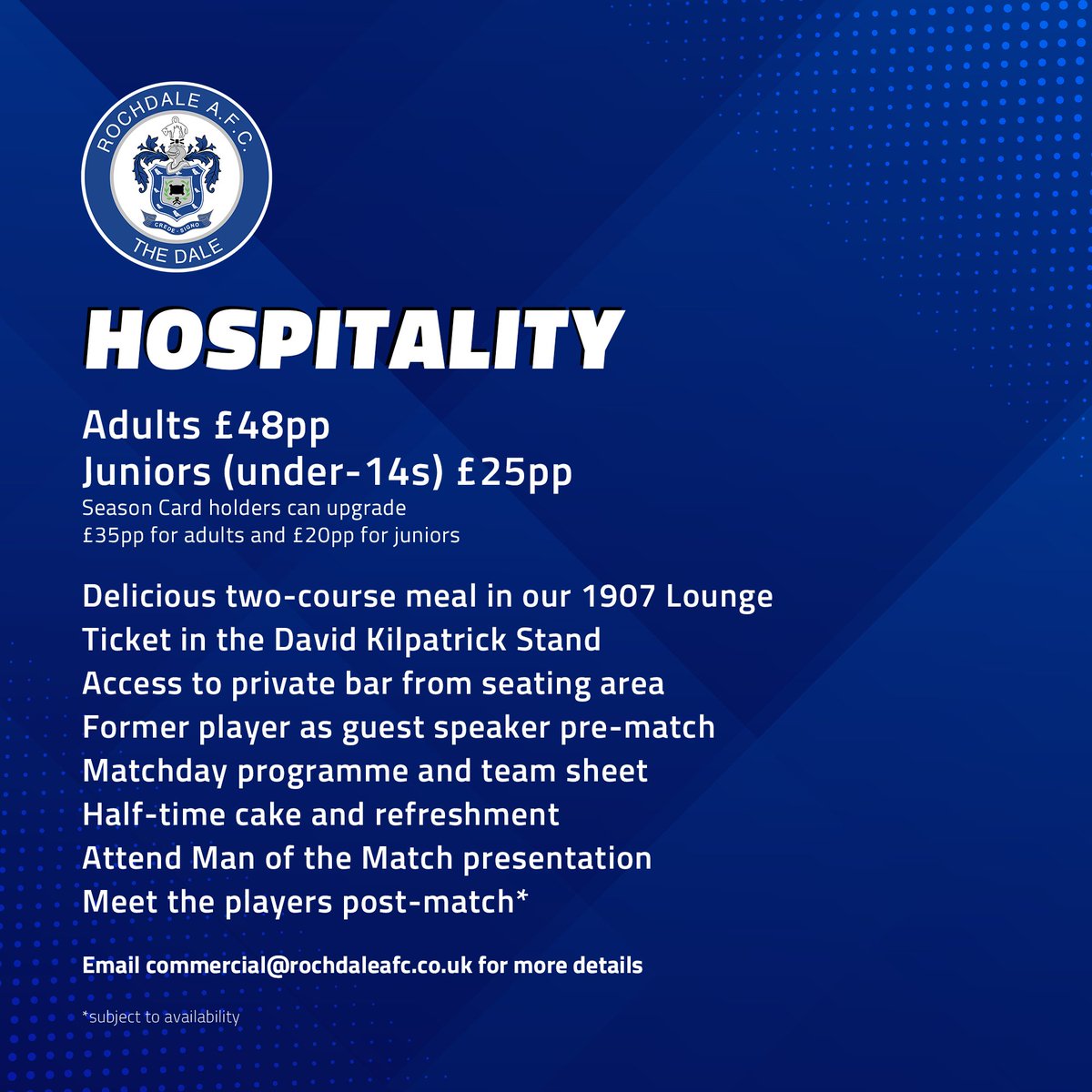 officiallydale's tweet photo. Book a matchday hospitality package for our opening home match of the 24/25 National League season 🙌

We welcome Dagenham &amp; Redbridge to the Crown Oil Arena on Saturday 17th August 🏠

Prices and details ⤵️

#RAFC