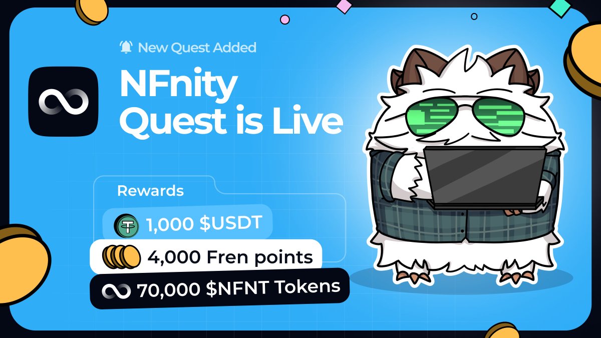 Make Frens, Get Paid (@makefrensxyz) on Twitter photo 🚨 New Quest Alert! 🚨
Hey Frens,
We’re happy to team up with <a href="/nfinityAI/">NFINITY AI</a>, pioneers in limitless AI models that make creating and deploying AI easy and accessible for everyone! 🤖✨ Start our latest challenge and win:
Quest Publisher:
🔹 <a href="/nfinityAI/">NFINITY AI</a>
Reward Pool:
🔹 1,000 $USDT 🚨 New Quest Alert! 🚨
Hey Frens,
We’re happy to team up with <a href="/nfinityAI/">NFINITY AI</a>, pioneers in limitless AI models that make creating and deploying AI easy and accessible for everyone! 🤖✨ Start our latest challenge and win:
Quest Publisher:
🔹 <a href="/nfinityAI/">NFINITY AI</a>
Reward Pool:
🔹 1,000 $USDT