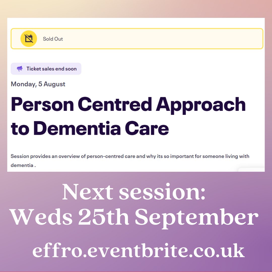 Today's workshop on Person Centred Approach to dementia care is FULLY BOOKED - if you'd like to take part in the next one please sign up via effro.eventbrite.co.uk

#dementia #dementiasupport #dementiaawareness