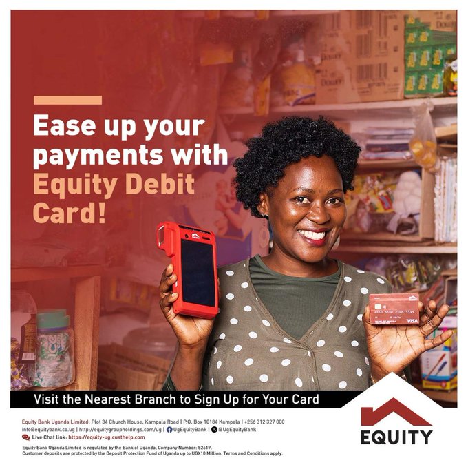 RedPepperUG's tweet image. EQUITY DEBIT CARD IS HERE

Visit any @UgEquityBank branch now and get one; a secure online payment solution, accepted anywhere and on any device with all key payment methods and end-to-end solutions.
#EquityBankUganda #EquityDebitCard