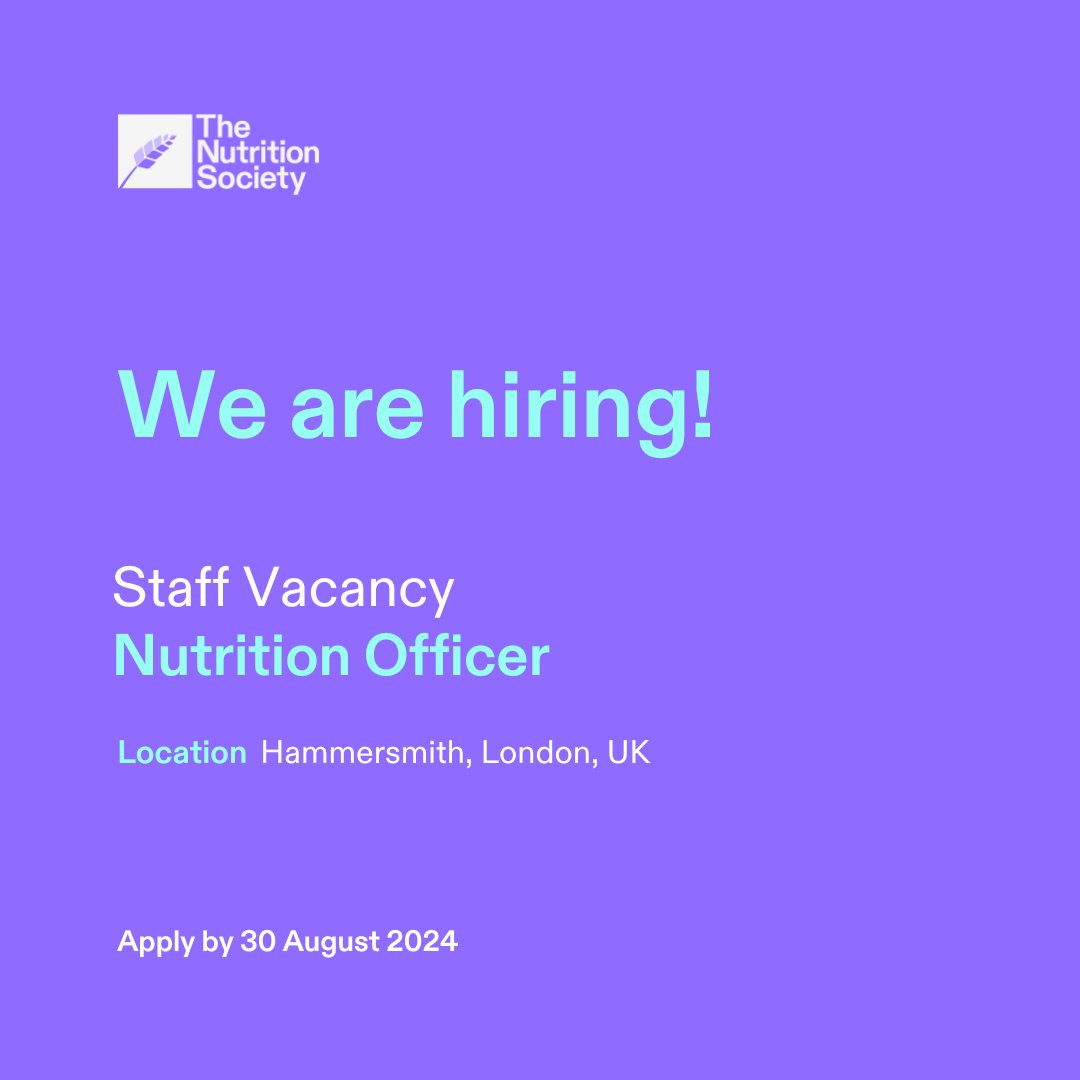 #Nutritionjob opportunity! We are hiring a #nutritiongraduate looking for a breakthrough position in #nutritionscience.
As our new #Nutrition Officer, you will play a key role in developing the Nutrition Society Academy. 

Find out more: bit.ly/3A9rQVi