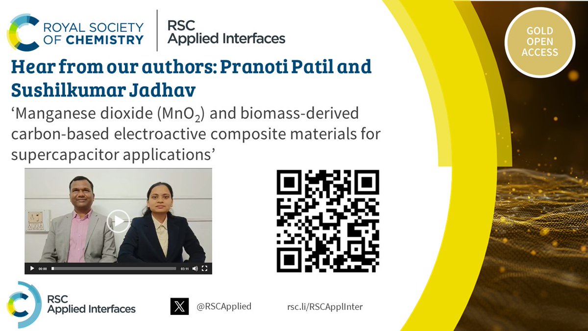 RSCApplied's tweet photo. 🌟Hear from our #RSCAppliedInterfaces authors🌟
Check out our latest blog post where you can hear Pranoti Patil and Sushilkumar Jadhav discuss their recently published work⬇️
https://t.co/jfpdk5N0s6 https://t.co/iqPxeuYToM