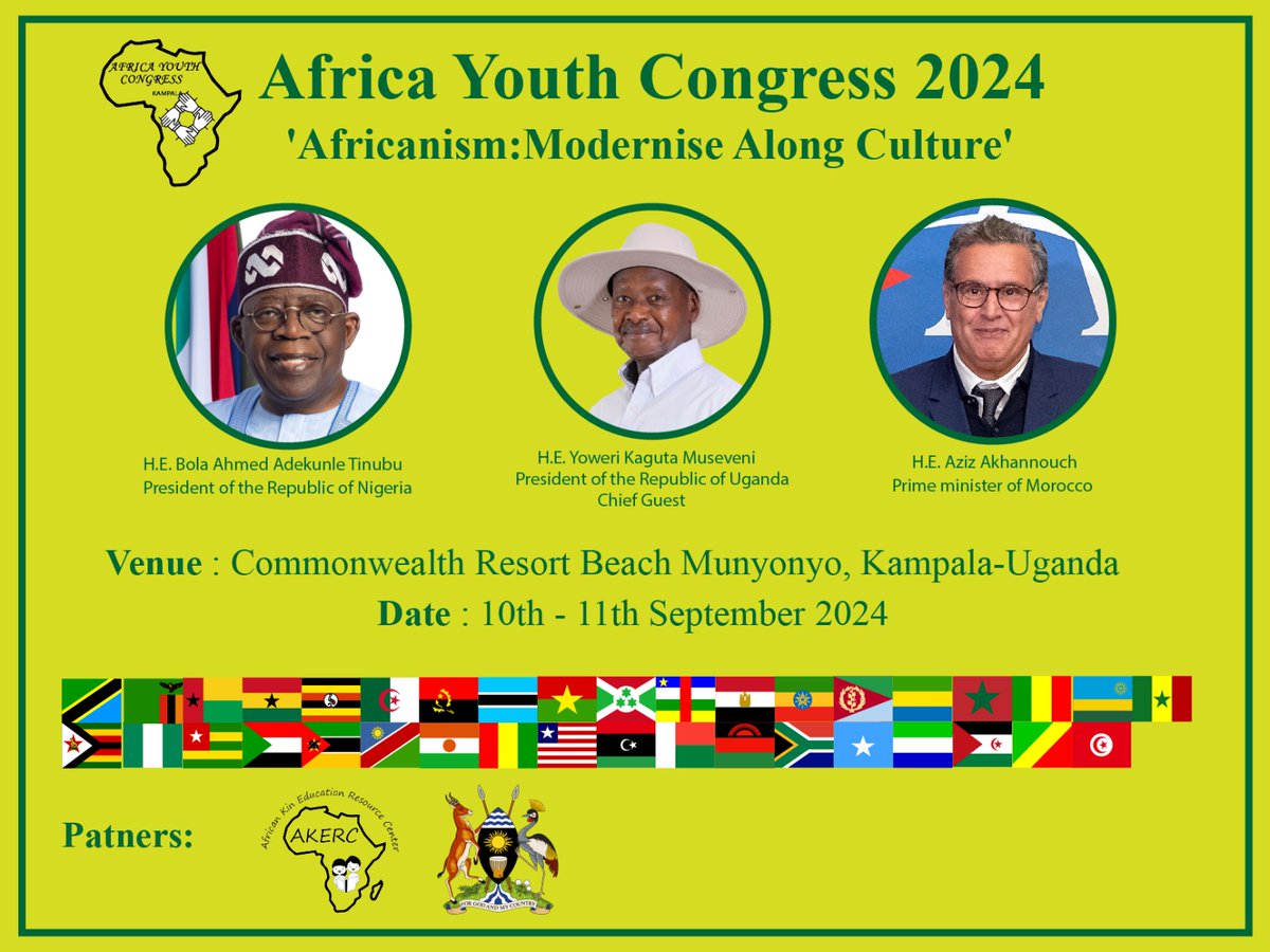 Greetings to the entire motherland (Africa).Uganda will host the historical #AfricaYouthCongress2024.We need to lay the ground for the creation ofa center of gravity for African civilizations.Theme #AfricanismModernizeAlongCulture.<a href="/UgandaMFA/">Ministry of Foreign Affairs - Uganda 🇺🇬</a> <a href="/NigeriaMFA/">Ministry of Foreign Affairs, Nigeria 🇳🇬</a> <a href="/ChefGov_ma/">رئيس الحكومة المغربية</a> <a href="/officialABAT/">Bola Ahmed Tinubu</a>