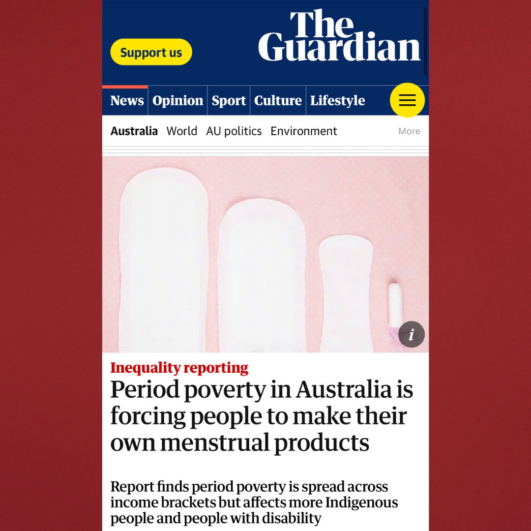 SMCR: Society for Menstrual Cycle Research (@menstruationorg) on Twitter photo New report finds period poverty in Australia is forcing people to make their own menstrual products. Indigenous people and people with disability are most affected. Read more from The Guardian <a href="/guardian/">The Guardian</a> 🩸
theguardian.com/australia-news…
#periodpoverty #menstrualproducts #TheGuardian New report finds period poverty in Australia is forcing people to make their own menstrual products. Indigenous people and people with disability are most affected. Read more from The Guardian <a href="/guardian/">The Guardian</a> 🩸
theguardian.com/australia-news…
#periodpoverty #menstrualproducts #TheGuardian