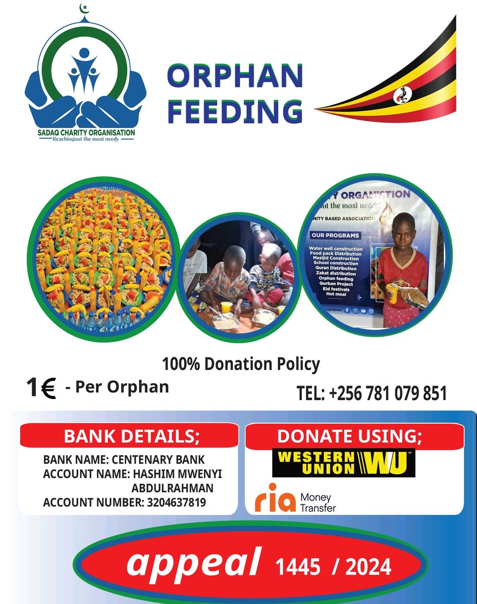 Assalam Alaikum Walahumatullah wabarakatuh brothers and sisters .Your donation small today can help an Orphan and stop starvation.  Whatsapp +256781079851