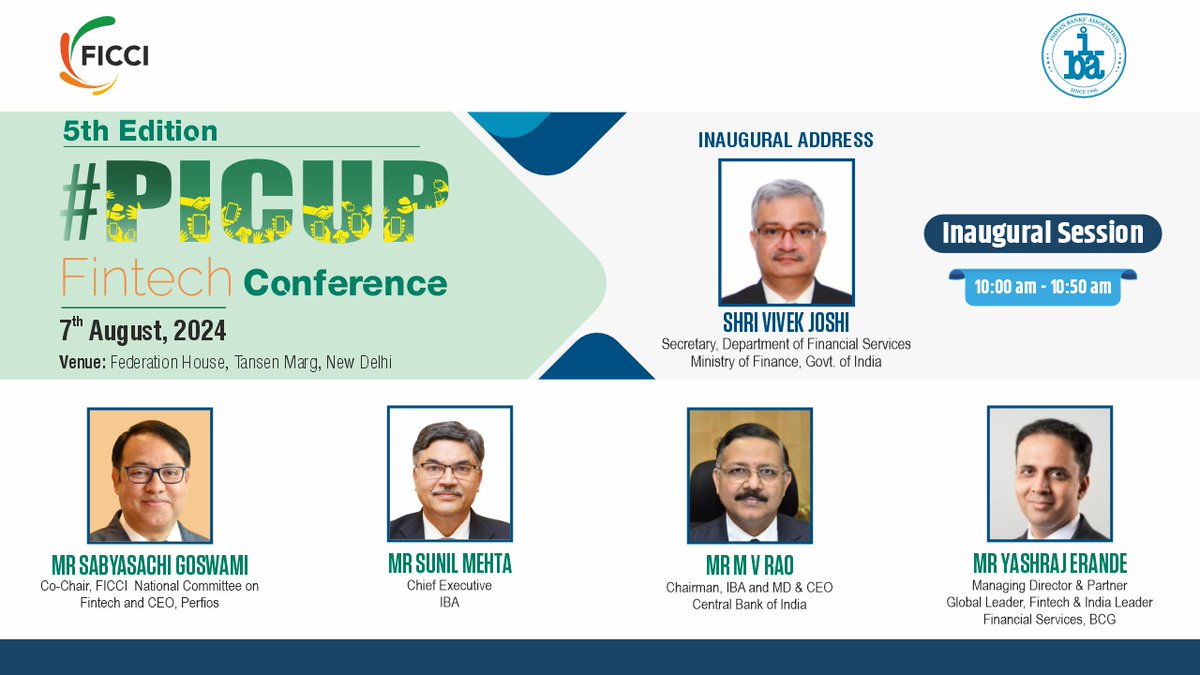 ficci_india's tweet photo. Join us at the 5th edition of the FICCI-iba_org_in #PICUPFintech conference on 07 August 2024 in New Delhi. For details, visit https://t.co/EE3Pk89VQC
@perfios @centralbank_in @BCG @DFS_India https://t.co/MbGn9lqu25
