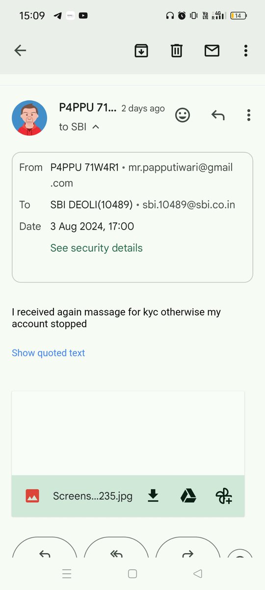 PappuTiwaricisf's tweet photo. @TheOfficialSBI I contact branch through mail after send they doc. not respond after 3 months I received mail  for stoped accont if you not kyc updation please help me I am government job person I don't have time to go to outpass I m currently training in paramilitary https://t.co/IlDC5EVVOG