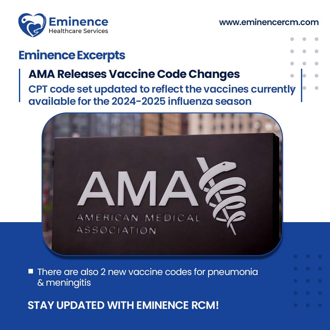 Eminencercm's tweet image. The American Medical Association (AMA) updated its #CPTcode set.
The update is for the #CPT2025 production cycle; however, three new codes are already in effect.
Stay ahead with #EminenceRCM!
#AMAUpdate #MedicalBilling #NeurologyBilling #EfficientBilling #pneumonia #meningitis