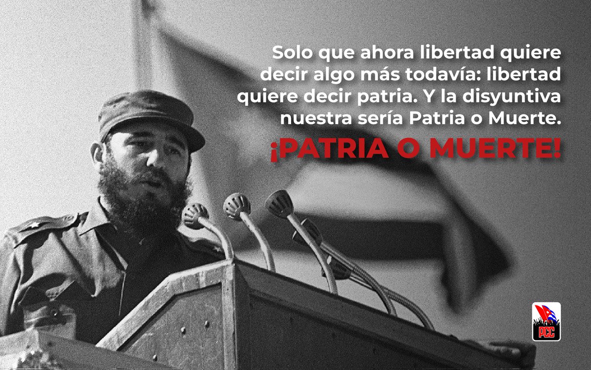 PartidoPCC's tweet photo. “Porque cuando un pueblo está construyendo su futuro, cuando un pueblo se ha salido del pasado y ha roto las cadenas (...) ¡ese pueblo no se resigna jamás a abandonar el camino emprendido, a ese pueblo no podrán vencerlo nada ni nadie!”

#FidelPorSiempre https://t.co/64a0iDjjm5