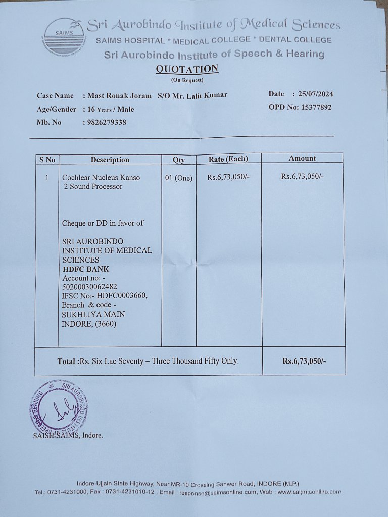 Sanjaybhati96's tweet photo. @SoodFoundation @SonuSood @931Samaira 
Dear sonu sir,
My brother is deaf and dumb by birth , Dr suggesting for hearing aids upgradation. The cost of aids is 7 lakh. We belong from poor family sir. Plzz help for purchase it. I attached all relevant documents. https://t.co/9ha9KKWUVZ