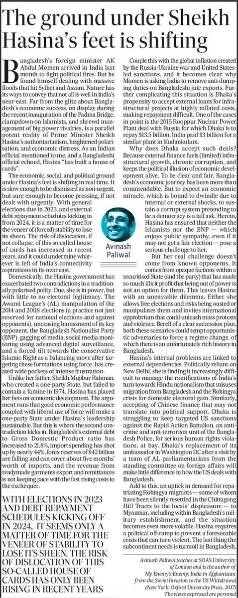 PaliwalAvi's tweet photo. Two years ago, in July 2022, I wrote my first column on Bangladesh for @htTweets. “The ground under Hasina’s feet is shifting”. It’s incredibly sad to see how many lives it took for the inevitable to happen. The people of Bangladesh deserve better; &amp; they deserve much respect. https://t.co/HEnEBPDjKw