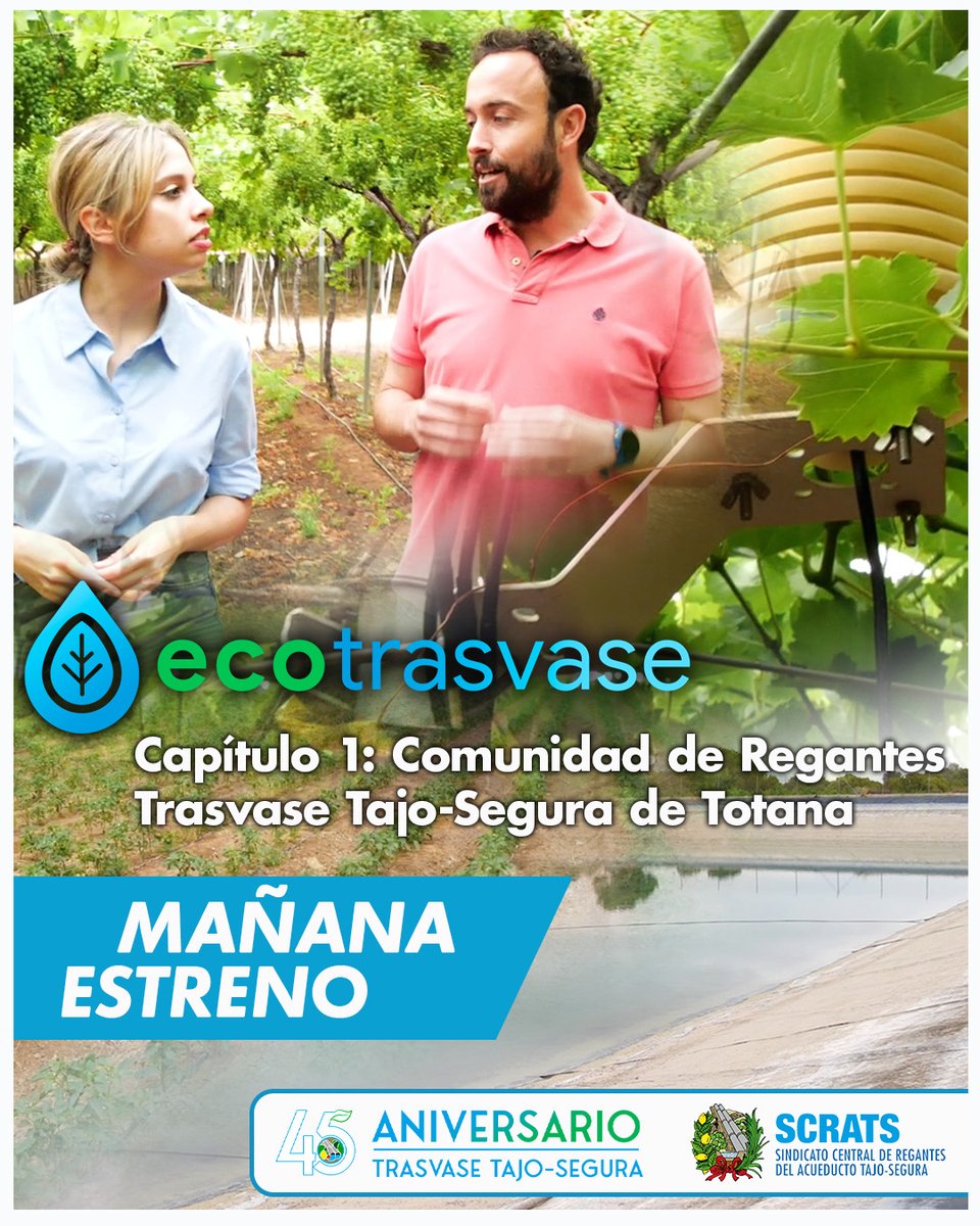 scrats_regantes's tweet photo. 📅 Mañana: estreno en redes sociales del primer capítulo de la serie de reportajes
“ECOTRASVASE: En busca de la excelencia”, en el que visitaremos la @crtotana  y comprobaremos como sus agricultores son un verdadero ejemplo en uso sostenible del agua.

¡No te lo pierdas! https://t.co/YVBgtAmsQV