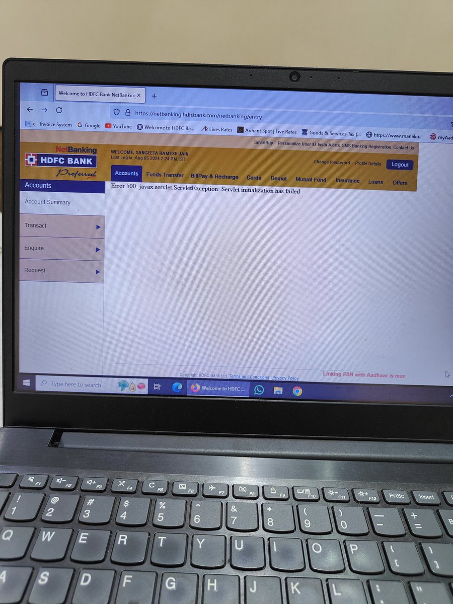 jain93kunal's tweet photo. Hello
I am unable to get the Otp on my email and mobile number on time for funds transfer. When I am logging in , it shows an error which I am attaching the screenshot. Please look into it.
@HDFCBank_Cares @HDFC_Bank https://t.co/RdL7bhMVXK