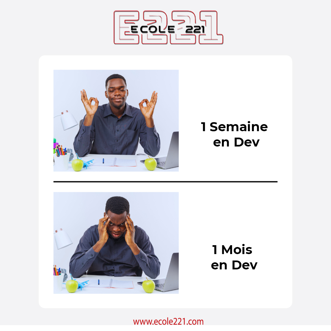 221Ecole's tweet image. 👨‍💻 Quand la joie de coder se transforme en débogage infini... 
😬 une semaine vs 1 mois dans le monde du développement web ! 😂

 #DéveloppeurWeb #VieDeCodeur
#OpportunitéÉducative #marketingdigital #Formation #Licence #Ecole221 #Design #DevelopementWeb #codage #marketingdigital