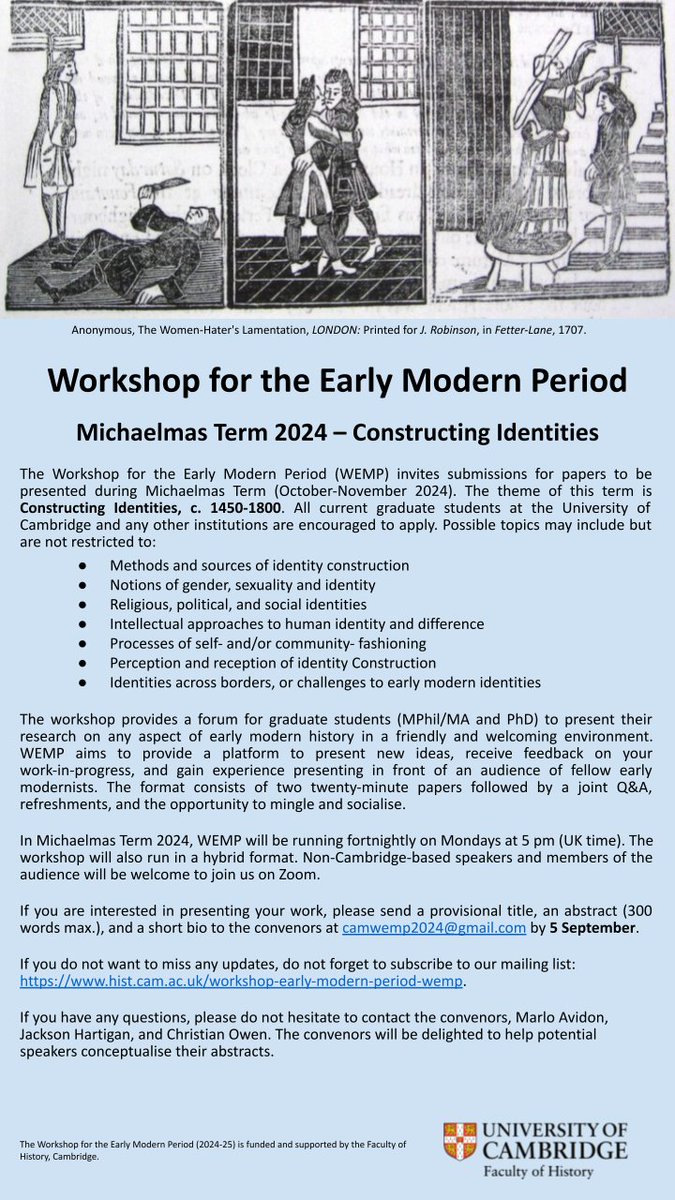 ✨We are thrilled to release the Call for Papers for our Michaelmas Term Programme! The theme for this series of workshops is "Constructing Identities."✨

See below for submission information/deadlines, or DM us for a plain-text version! We can't wait to read your abstracts ✨