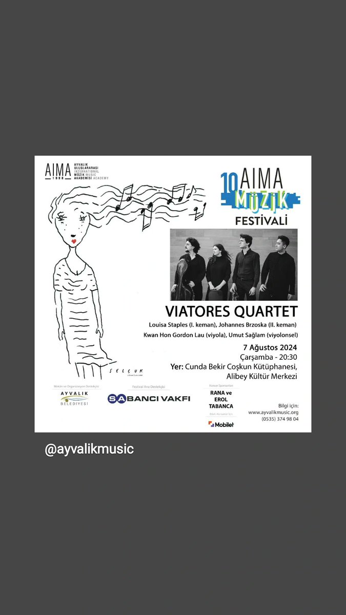 Louisa Staples, Johannes Brzoska, Gordon K.H. Lau ve Umut Sağlam'dan oluşan yaylı dörtlü, 7 Ağustos akşamı saat 20:30'da Cunda Bekir Coşkun Kütüphanesi, Alibey Kültür Merkezi'nde gerçekleşecek konserde dinleyicilere Haydn ve Dvořák'tan eserler sunacak.