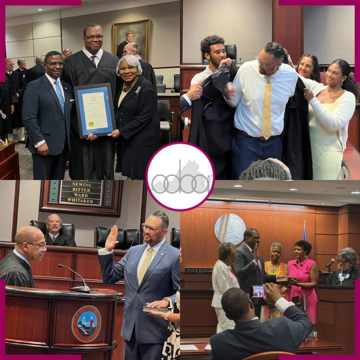 The past two weeks have been action packed for the ODBA as two of our esteemed members were officially sworn in as judges. Hon. David J. Whitted was sworn in as a Circuit Court Judge in Chesapeake, and ODBA’s Immediate Past President, Hon. Solomon H. Ashby, Jr. was sworn in to