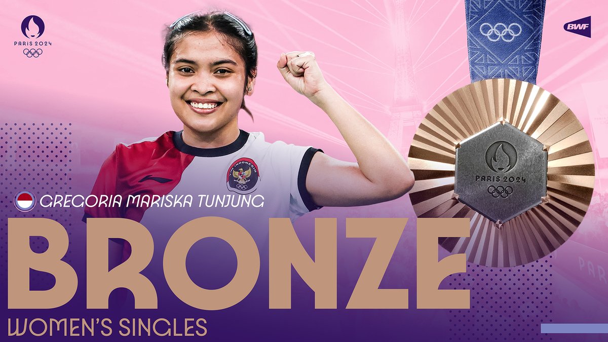 Gregoria Mariska Tunjung, the first women's singles medallist in 1⃣6⃣ years for Indonesia. 🇮🇩🥉

#Badminton #Paris2024 #Olympics